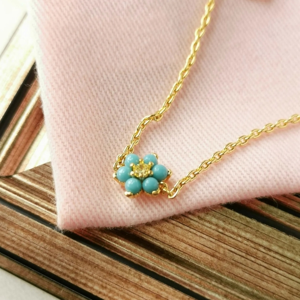 KATE SPADE MYOSOTIS FLOWER GOLD TURQUOISE BRACELET - Picture 3 of 3